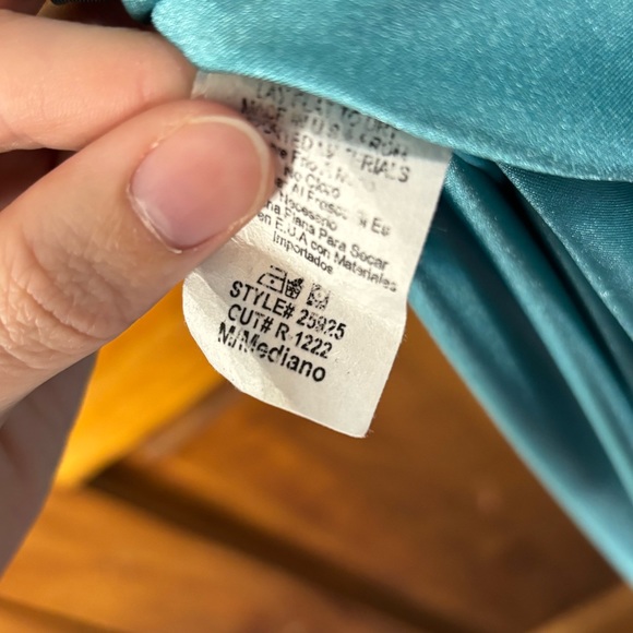 Teal Satin Criss Cross Gown - Picture 11 of 11